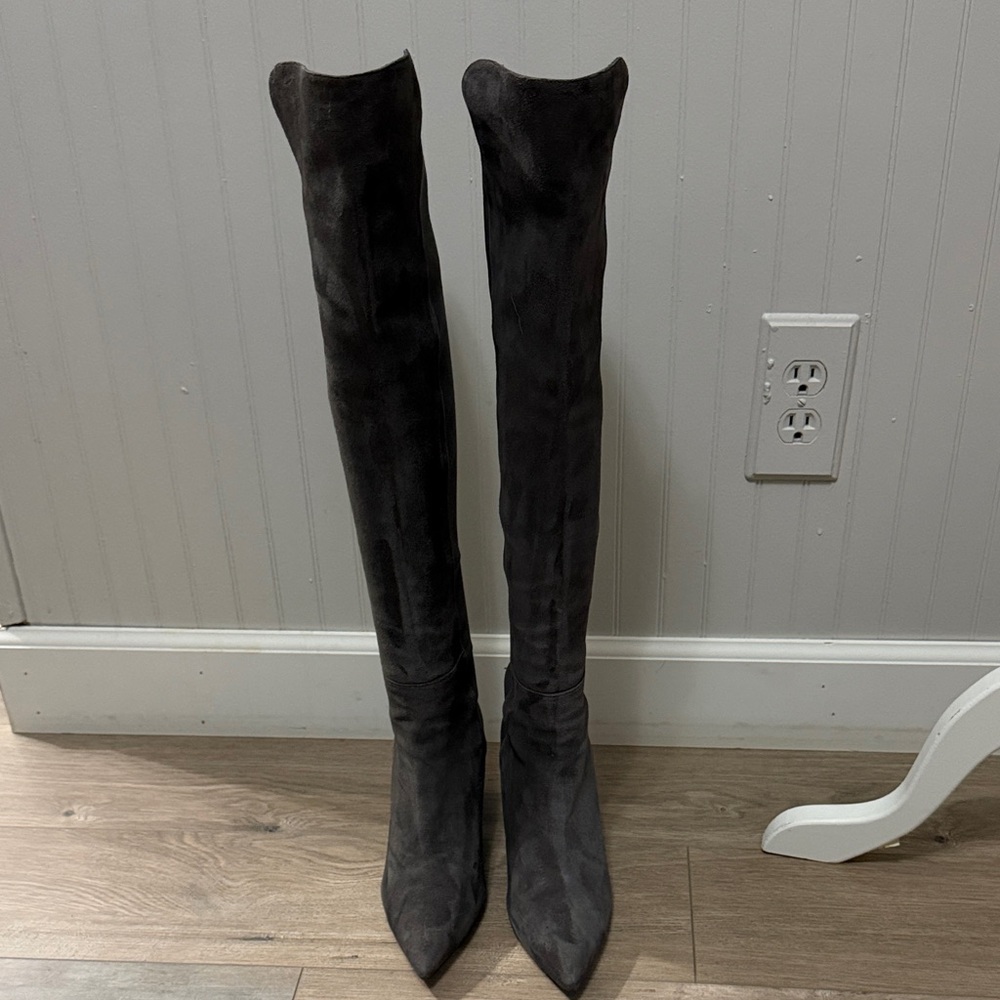 Stewart Weitzman Elegant grey Knee-High Women's Boots new real suede leather
